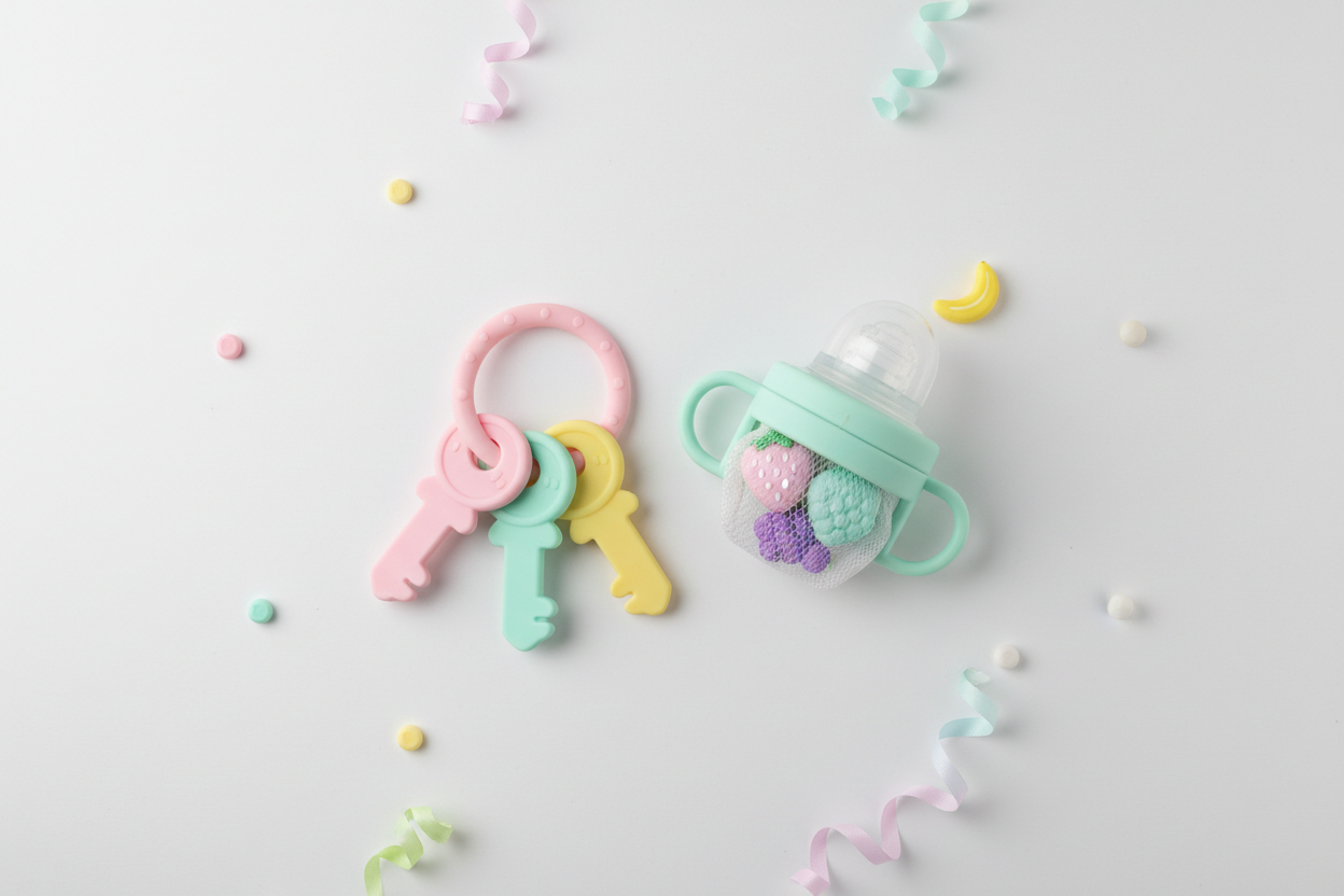 Teething Relief Bundle - Baby Teether Keys and Fruit Pacifier Feeder