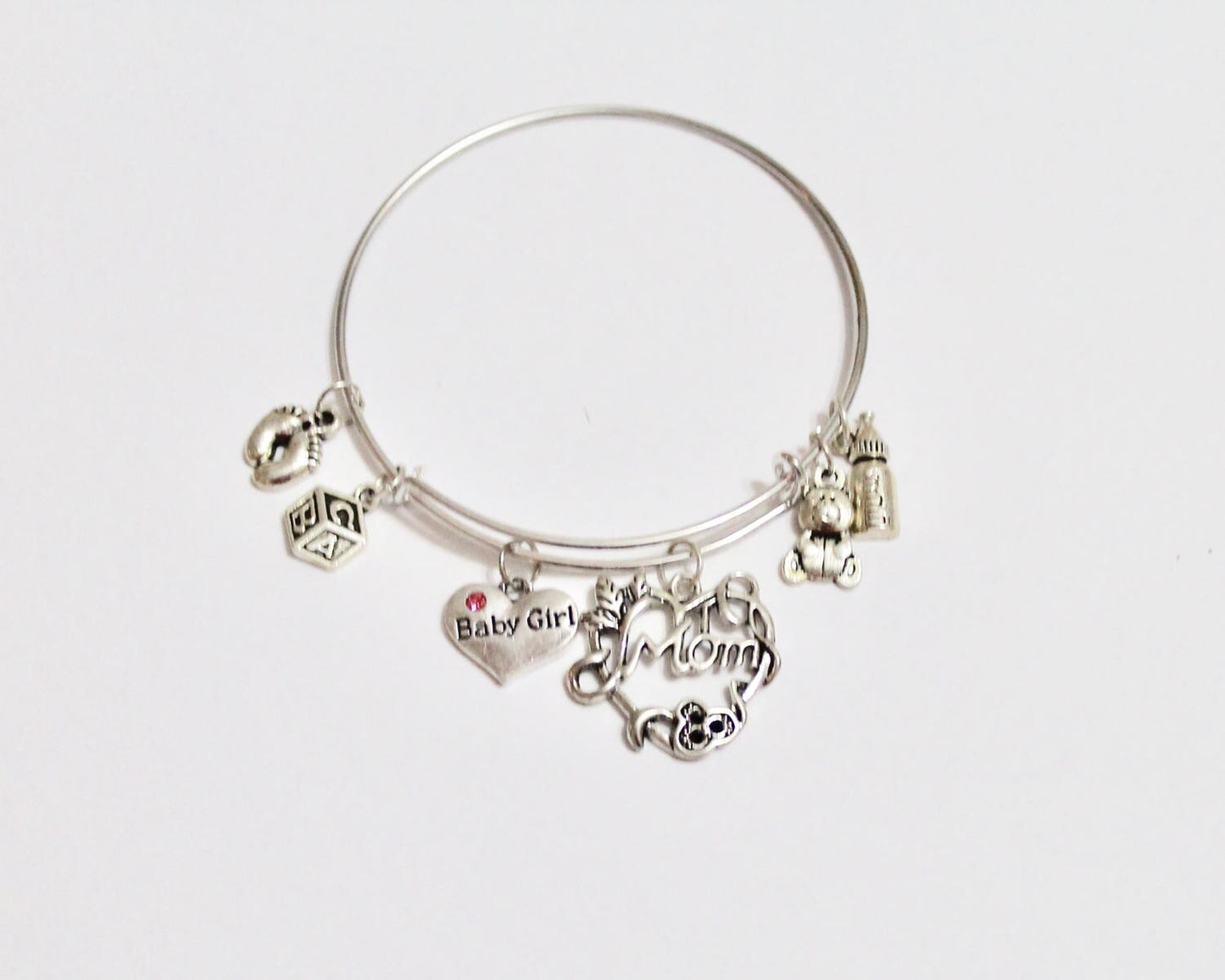 New Mom Expandable Charm Bangle Bracelet, Baby Boy Gift, Baby Girl Gift, New Mother Gift, Baby Shower Gift, New Baby Gift, New Mom Gift