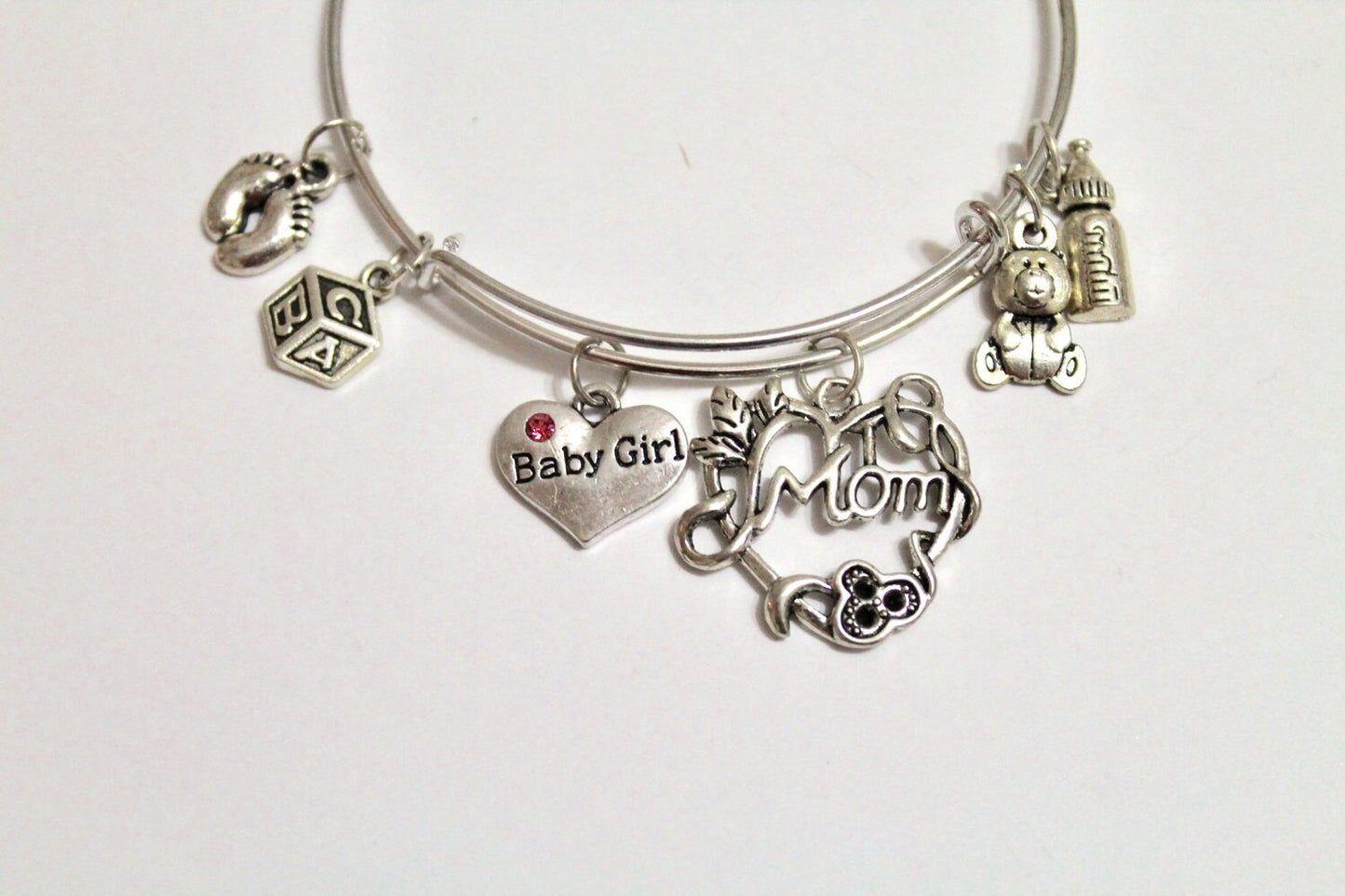 New Mom Expandable Charm Bangle Bracelet, Baby Boy Gift, Baby Girl Gift, New Mother Gift, Baby Shower Gift, New Baby Gift, New Mom Gift