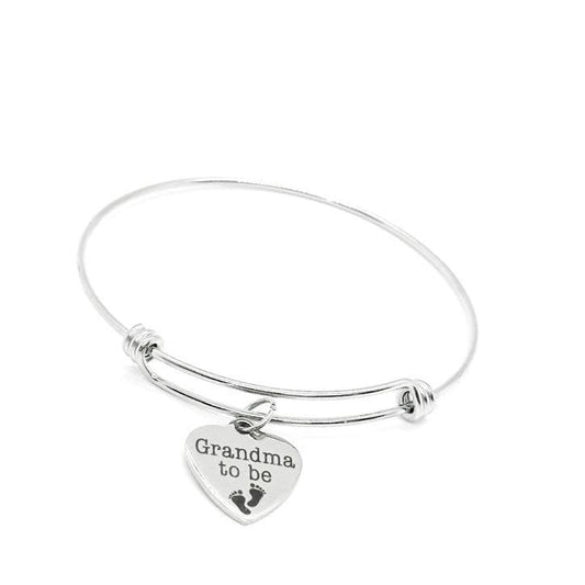 Grandma To Be Charm Bracelet Stainless Steel Heart Pregnancy Announcement Gift For New Grandma Baby Shower Jewelry Adjustable Bangle